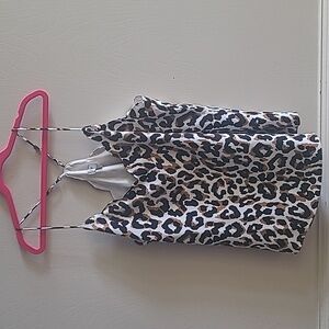 J.Crew Women's Sz 6 Cheetah Print Spaghetti Strap Scalloped Top Adjustable